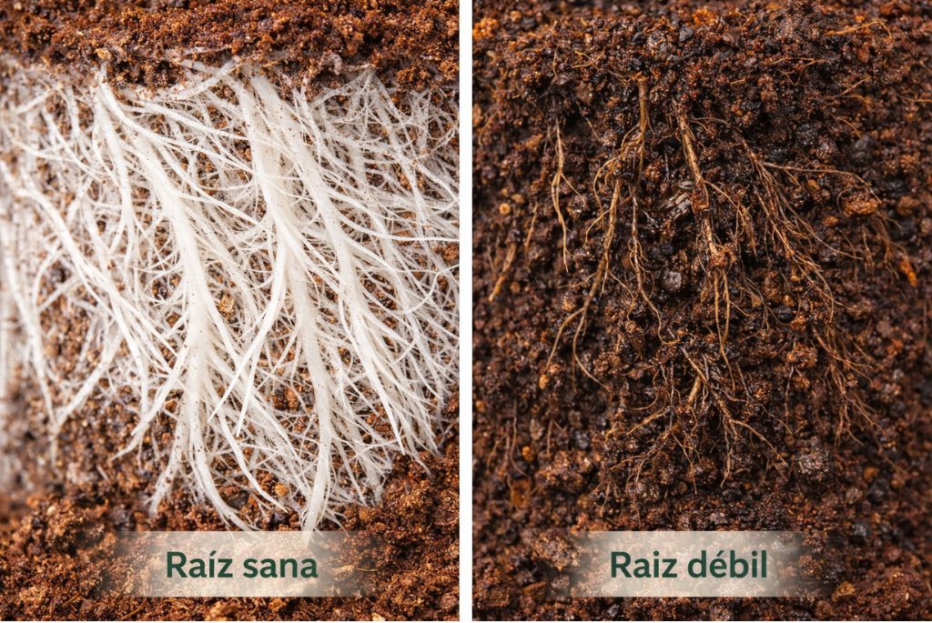 Ejemplo de raíz sana y débil